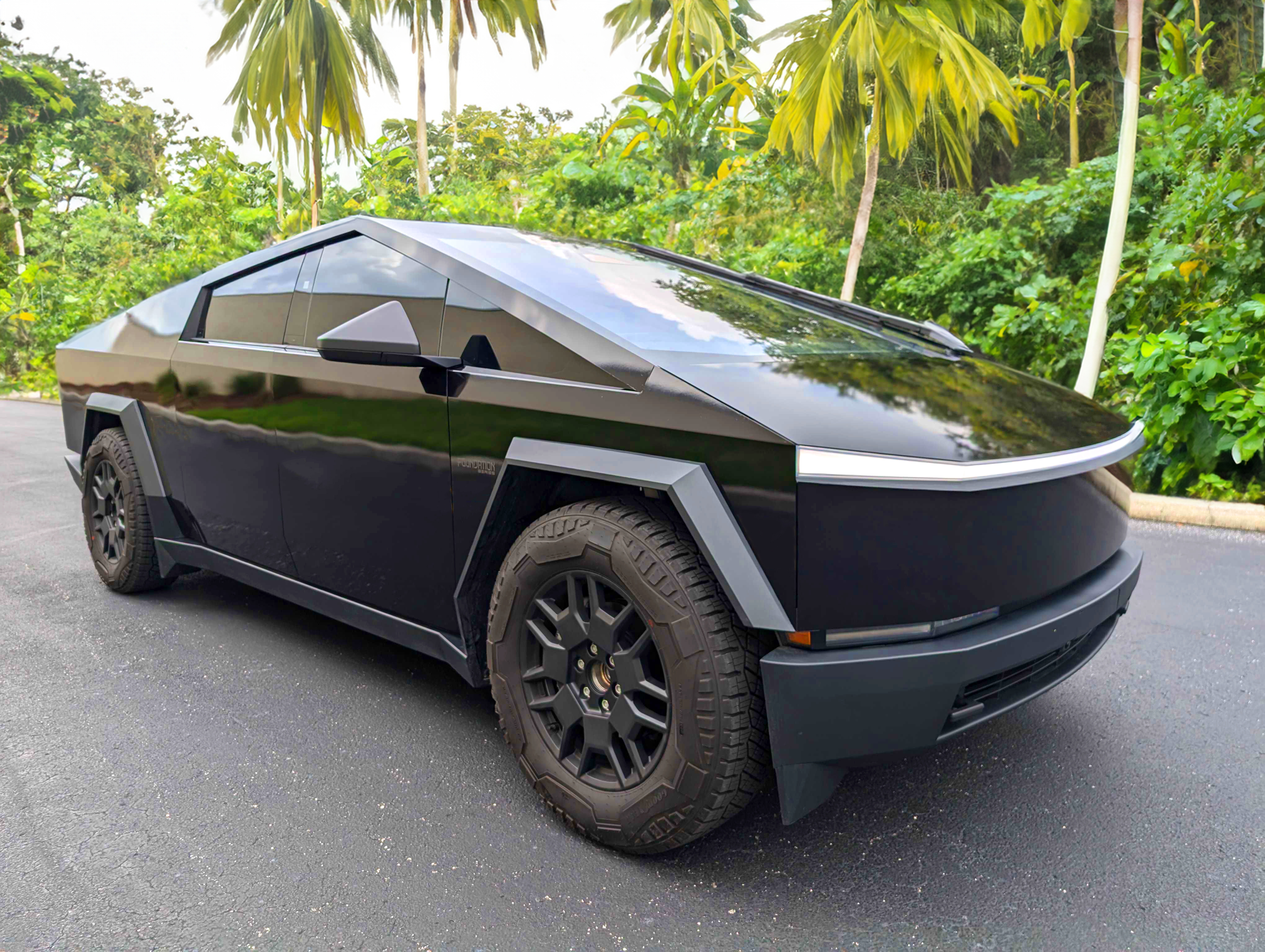 Tesla Cybertruck wrapped in black vinyl